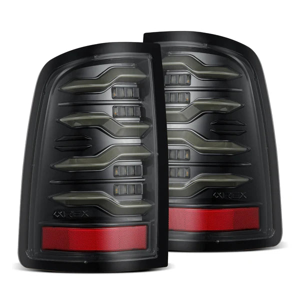 AlphaRex 09-18 Dodge Ram Luxx-Series LED Tail Lights Alpha-Black w/ Activation Light &amp; Seq. Signal - 640003