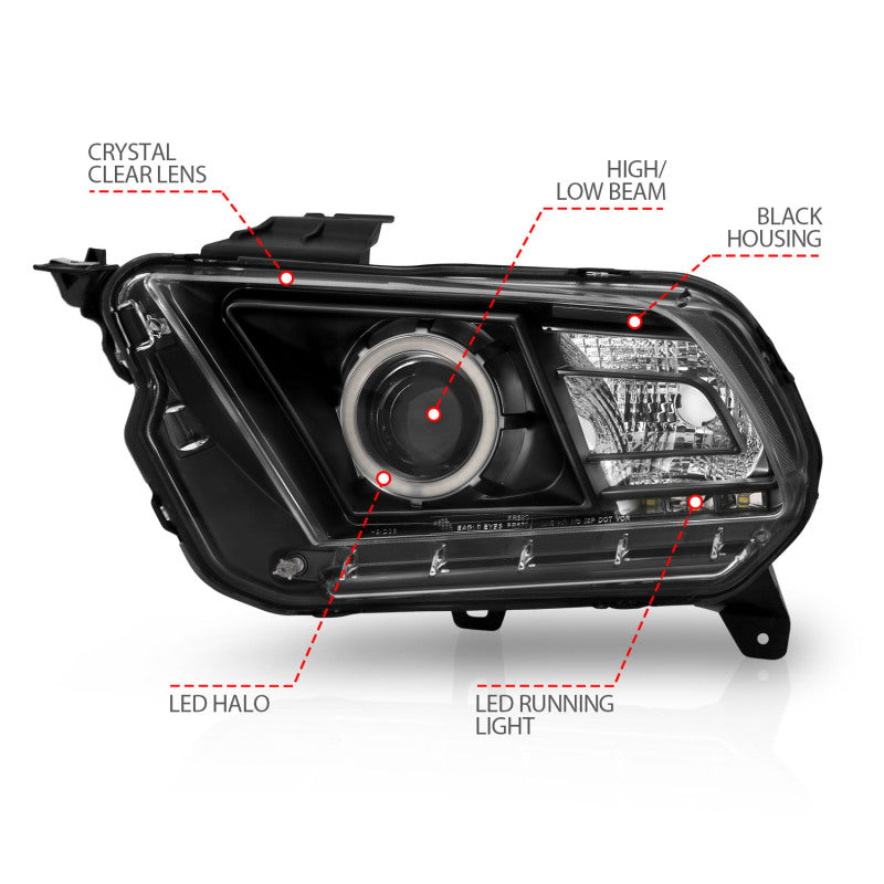 ANZO 2010-2014 Ford Mustang Projector Headlights w/ Halo Black (CCFL) - 121323
