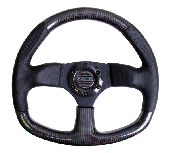NRG Carbon Fiber Steering Wheel (320mm) Flat Bottom & Leather Trim w/Black Stitching - ST-009CFBS - front view