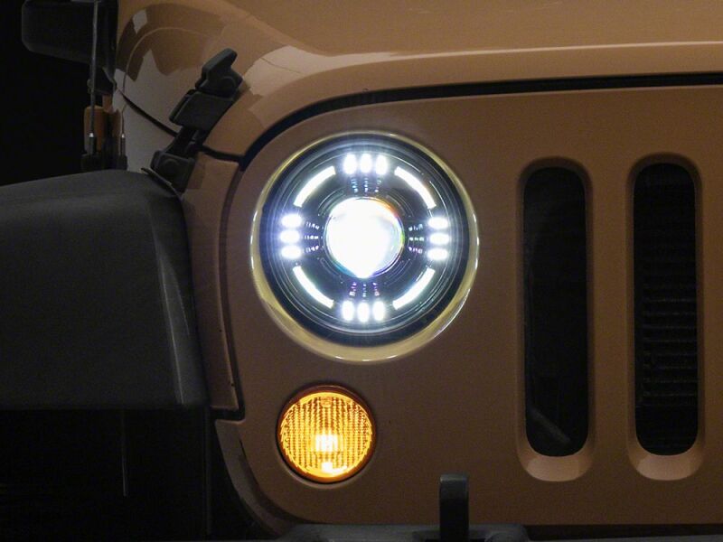 Raxiom 07-18 Jeep Wrangler JK Axial Series Quatro LED Headlights- Black Housing- Clear Lens - J194501 - front view