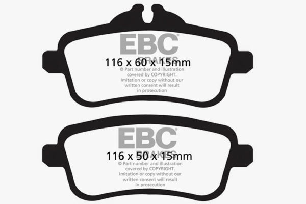 EBC 13-16 Mercedes-Benz GL350 3.0 TD Greenstuff Rear Brake Pads - DP62137 for 2013-2016 Mercedes Benz GL - front view