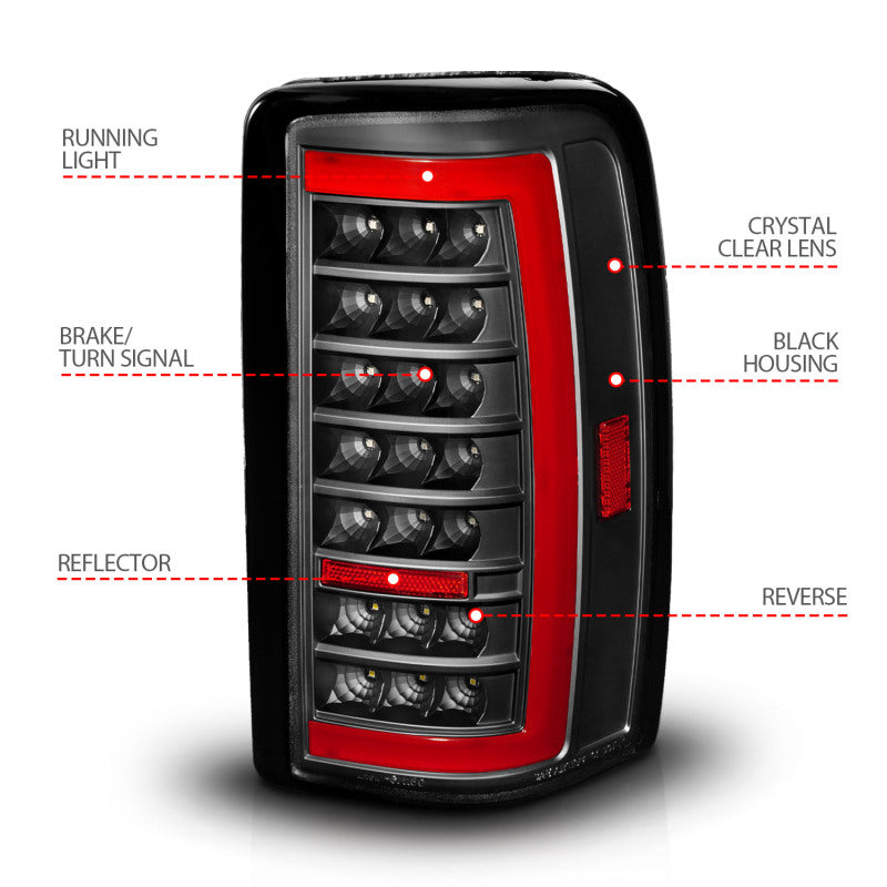ANZO 00-06 Chevrolet Tahoe / GMC Yukon Full LED Taillights w/ Lightbar Black Housing/Clear Lens - 311448