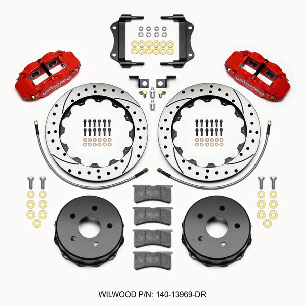 Wilwood Narrow Superlite 4R Rear Kit 12.88in Drilled Red 2007-up Jeep JK w/Lines - 140-13969-DR for 2007-2018 Jeep Wrangler