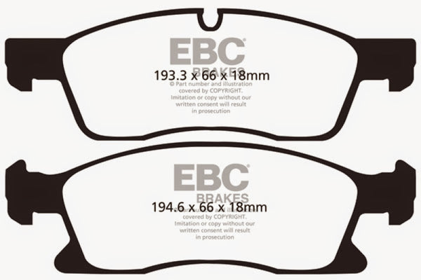 EBC 11+ Dodge Durango 3.6 Yellowstuff Front Brake Pads - DP41871R for 2011-2026 Dodge Durango - front view