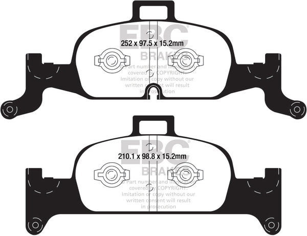 EBC 2018+ Audi A4 Allroad Quattro 2.0L Turbo Yellowstuff Front Brake Pads - DP42290R for 2017-2023 Audi A4 - front view