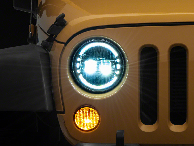 Raxiom 97-18 Jeep Wrangler TJ &amp; JK Axial 7-In LED Headlights w/ DRL- Chrome Housing (Clear Lens) - J155569