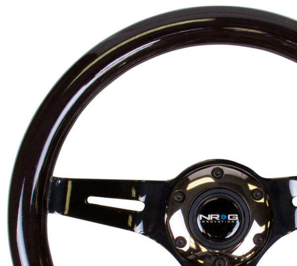 NRG Classic Wood Grain Steering Wheel (310mm) Black w/Black Chrome 3-Spoke Center - ST-310BK-BK - front view