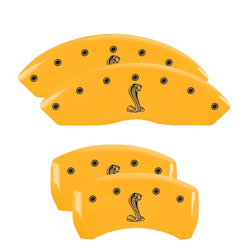 MGP 4 Caliper Covers Engraved Front &amp; Rear Tiffany Snake Yellow Finish Black Char 2005 Ford Mustang - 10197SSNKYL