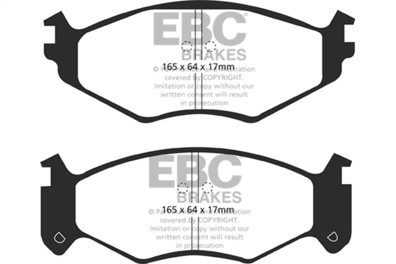 EBC 91-95 Chrysler LeBaron 2.5 (15in Wheels) Yellowstuff Front Brake Pads - DP41250R for 1990-1995 Dodge Spirit - front view
