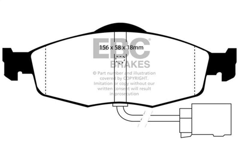 EBC 95-00 Ford Contour 2.0 Ultimax2 Front Brake Pads - UD801 for 1995-2000 Ford Contour - front view