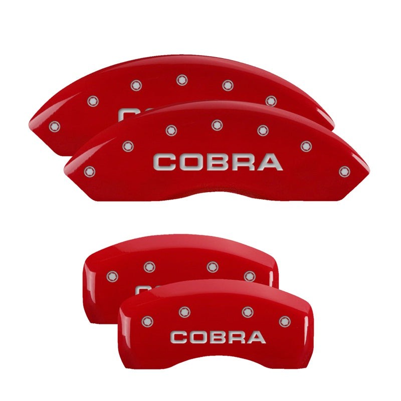 MGP 4 Caliper Covers Engraved Front &amp; Rear Cobra Red finish silver ch - 10017SCOBRD