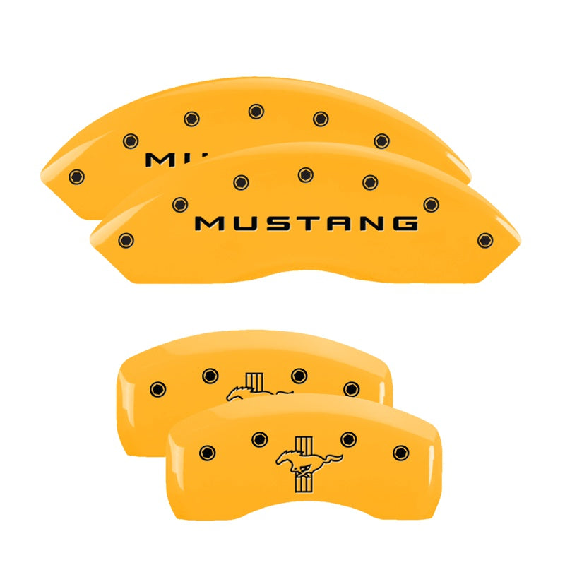 MGP 4 Caliper Covers Engraved Front Mustang Rear Bar &amp; Pony Yellow Finish Blk Char 2004 Ford Mustang - 10017SMBPYL