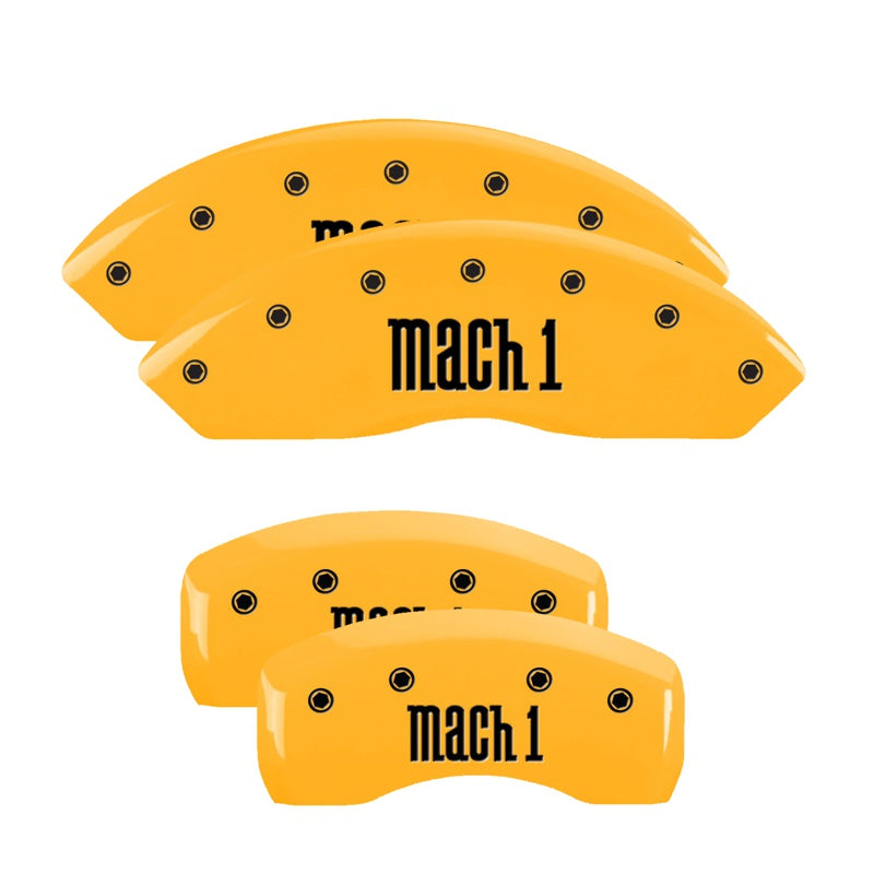 MGP 4 Caliper Covers Engraved Front &amp; Rear Mach 1 Yellow Finish Black Char 2004 Ford Mustang - 10017SMCHYL