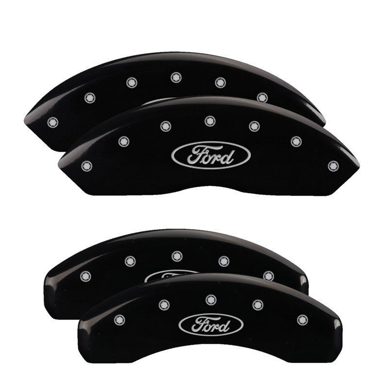 MGP 4 Caliper Covers Engraved Front &amp; Rear Oval logo/Ford Black finish silver ch - 10022SFRDBK