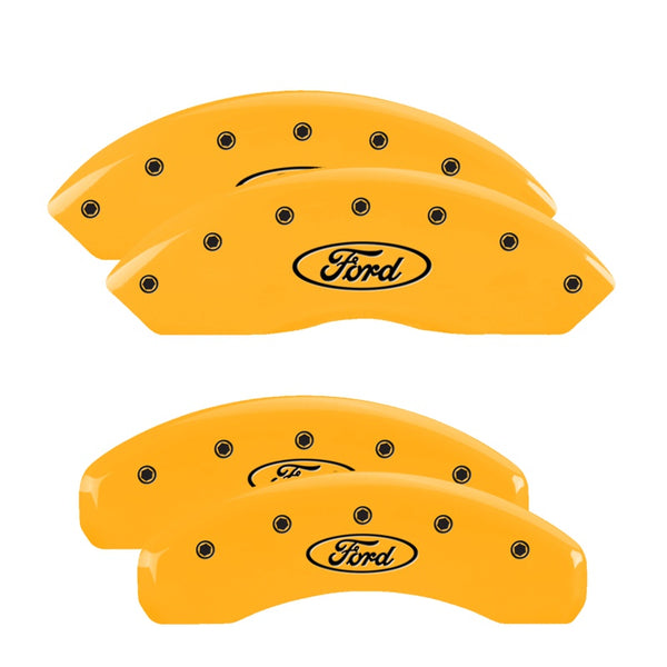 MGP 4 Caliper Covers Engraved Front &amp; Rear Oval Logo/Ford Yellow Finish Black Char 2000 Ford F-150 - 10022SFRDYL