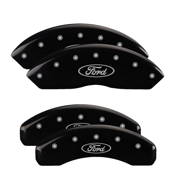 MGP 4 Caliper Covers Engraved Front &amp; Rear Oval logo/Ford Black finish silver ch - 10024SFRDBK