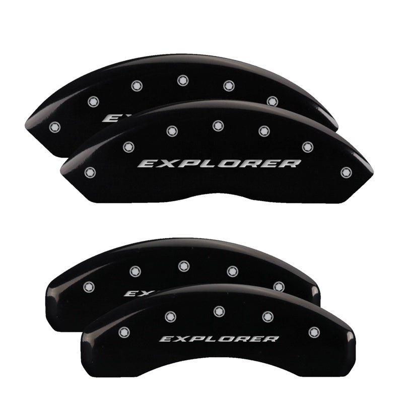 MGP 4 Caliper Covers Engraved Front &amp; Rear Explorer Black finish silver ch - 10041SXPLBK