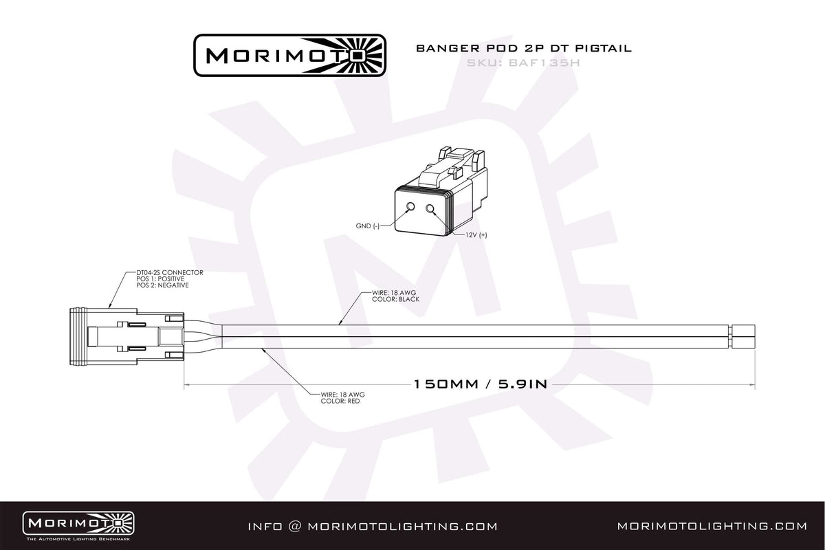 Morimoto - 2P DT Pigtail Harness: (1/2/4Banger / 6in / Each) - BAF135H