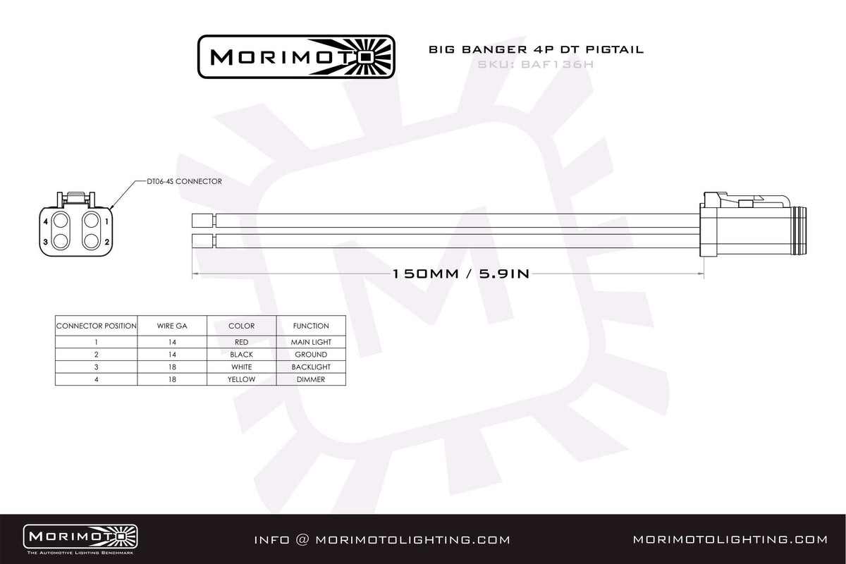 Morimoto - 4P DT Pigtail Harness: (BigBanger) (6in Long) - BAF136H