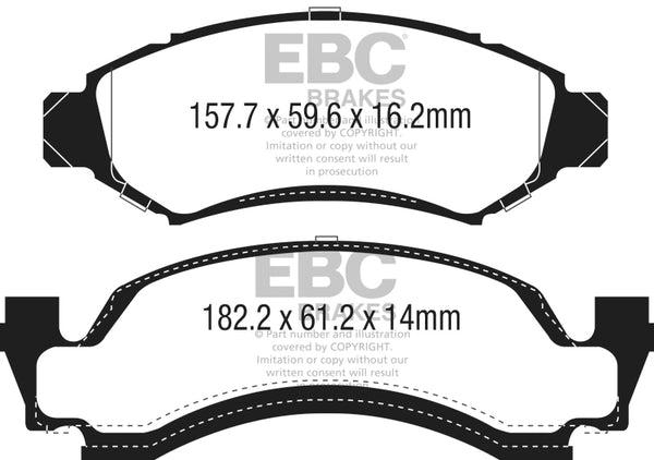 EBC 1974 AMC Ambassador 5.0L Ultimax2 Front Brake Pads - UD050 for 1975-1986 Ford F 150 - front view