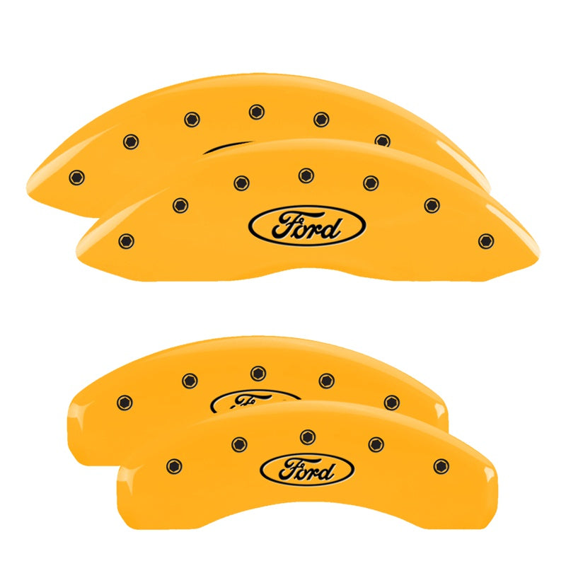 MGP 4 Caliper Covers Engraved Front &amp; Rear Oval Logo/Ford Yellow Finish Black Char 2010 Ford F-150 - 10090SFRDYL
