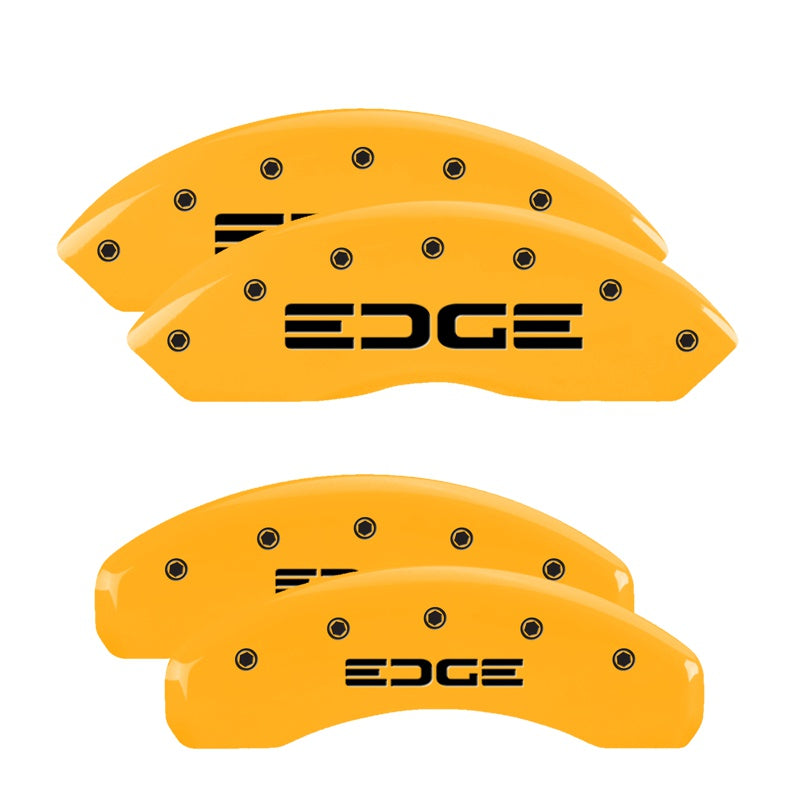 MGP 4 Caliper Covers Engraved Front &amp; Rear Edge Yellow finish black ch - 10119SEDGYL