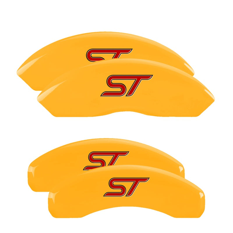 MGP 4 Caliper Covers Engraved Front &amp; Rear No bolts/ST Yellow finish black ch - 10119SST1YL