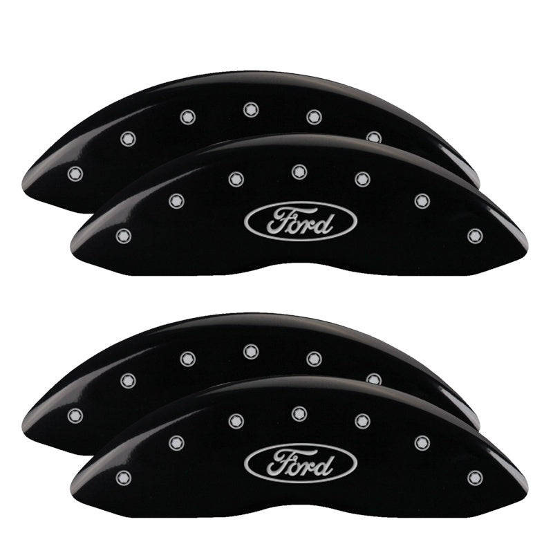 MGP 4 Caliper Covers Engraved Front &amp; Rear Oval logo/Ford Black finish silver ch - 10120SFRDBK