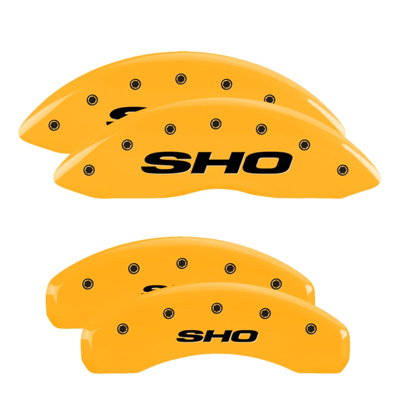 MGP 4 Caliper Covers Engraved Front &amp; Rear SHO Yellow finish black ch - 10128SSHOYL