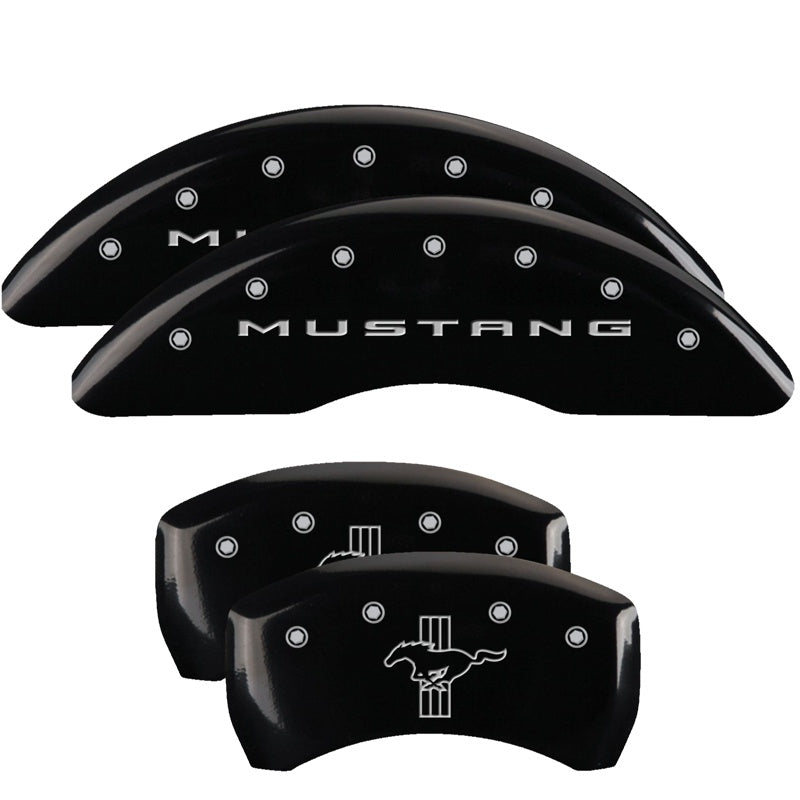 MGP 4 Caliper Covers Engraved Front 2015/Mustang Engraved Rear 2015/Bar &amp; Pony Black fnsh silver ch - 10201SMB2BK