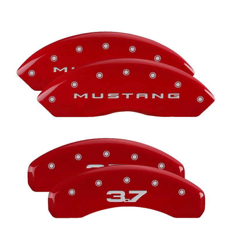 MGP 4 Caliper Covers Engraved Front 2015/Mustang Engraved Rear 2015/37 Red finish silver ch - 10202SM32RD