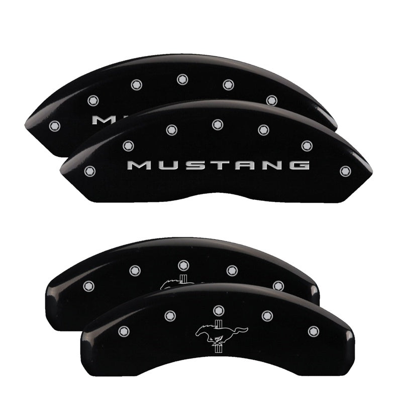 MGP 4 Caliper Covers Engraved Front 2015/Mustang Engraved Rear 2015/Bar &amp; Pony Black finish slvr ch - 10202SMB2BK