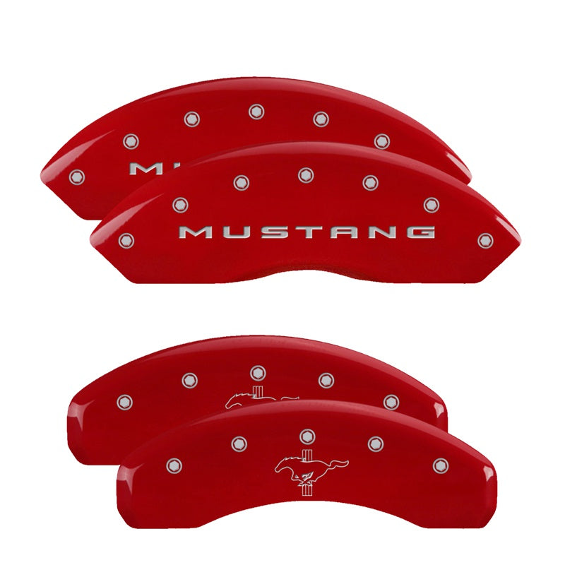 MGP 4 Caliper Covers Engraved Front 2015/Mustang Engraved Rear 2015/Bar &amp; Pony Red finish silver ch - 10202SMB2RD