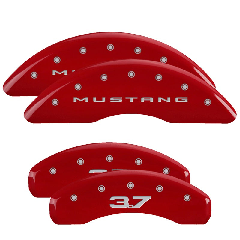 MGP 4 Caliper Covers Engraved Front 2015/Mustang Engraved Rear 2015/37 Red finish silver ch - 10204SM32RD