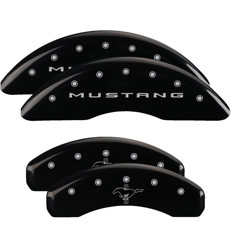 MGP 4 Caliper Covers Engraved Front 2015/Mustang Engraved Rear 2015/Bar &amp; Pony Black fnsh silver ch - 10204SMB2BK