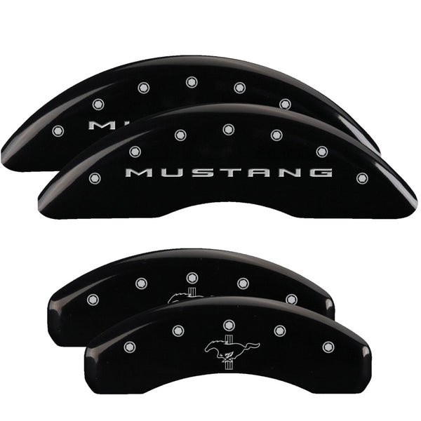 MGP 4 Caliper Covers Engraved Front 2015/Mustang Engraved Rear 2015/Bar &amp; Pony Black fnsh silver ch - 10204SMB2BK