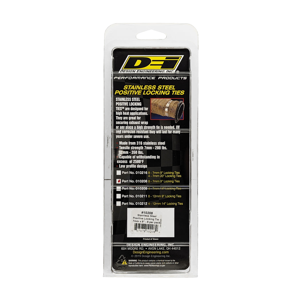 DEI Stainless Steel Positive Locking Tie 1/4in (7mm) x 9in - 8 per pack - 10208 by DEI - front view