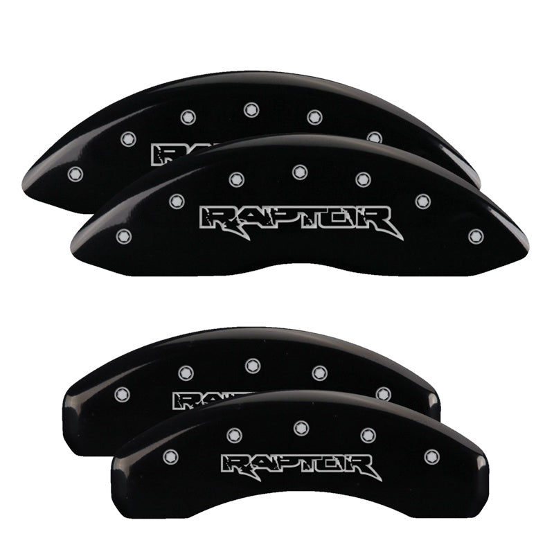 MGP 4 Caliper Covers Engraved Front &amp; Rear Raptor Black finish silver ch - 10213SRPTBK