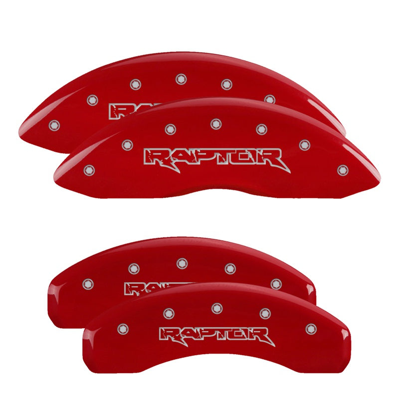 MGP 4 Caliper Covers Engraved Front &amp; Rear Raptor Red finish silver ch - 10213SRPTRD