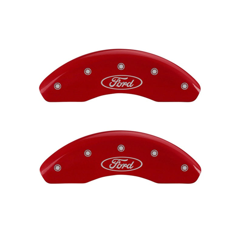 MGP Front set 2 Caliper Covers Engraved Front Oval logo/Ford Red finish silver ch - 10214FFRDRD