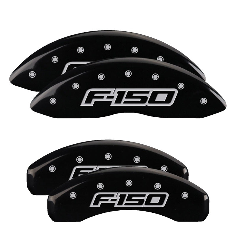 MGP 4 Caliper Covers Engraved F&amp;R F150 / F150 2009 Black Powder Coat Finish Silver Characters - 10219SF15BK