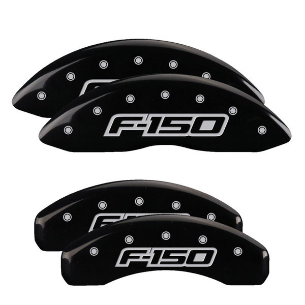 MGP 4 Caliper Covers Engraved F&amp;R F150 / F150 2009 Black Powder Coat Finish Silver Characters - 10219SF15BK