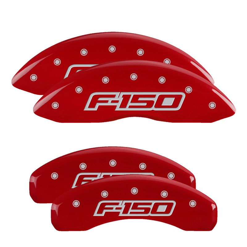 MGP 4 Caliper Covers Engraved Front &amp; Rear Oval Logo/Ford Red Finish Silver Char 2014 Ford F-150 - 10219SF15RD