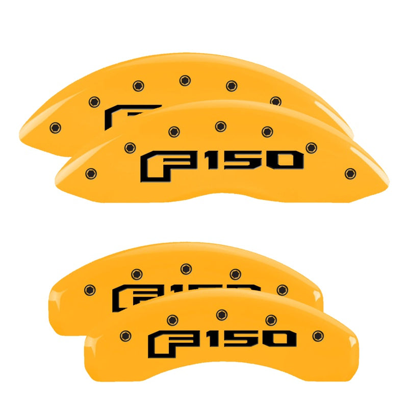 MGP 4 Caliper Covers Engraved Front &amp; Rear Oval Logo/Ford Yellow Finish Black Char 2014 Ford F-150 - 10219SF16YL