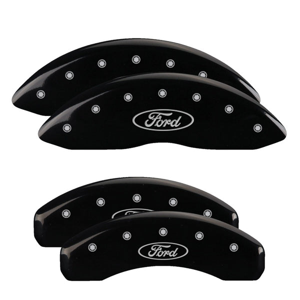 MGP 4 Caliper Covers Engraved Front &amp; Rear Oval logo/Ford Black finish silver ch - 10219SFRDBK