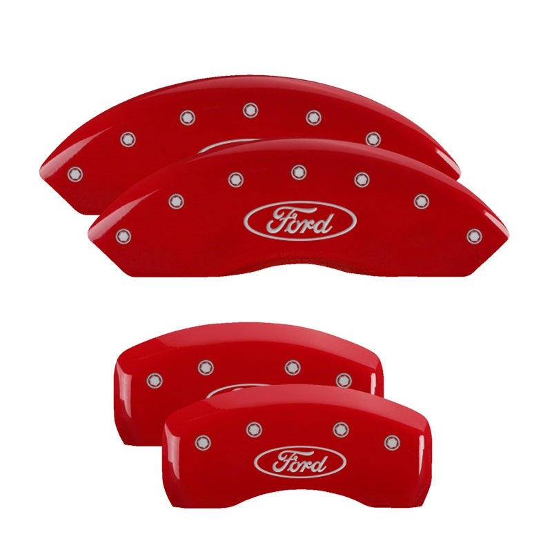 MGP 4 Caliper Covers Engraved Front &amp; Rear Oval logo/Ford Red finish silver ch - 10220SFRDRD