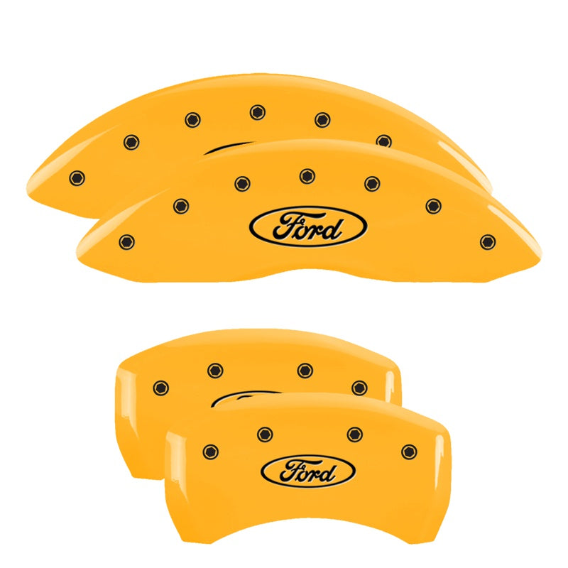 MGP 4 Caliper Covers Engraved Front &amp; Rear Oval logo/Ford Yellow finish black ch - 10222SFRDYL