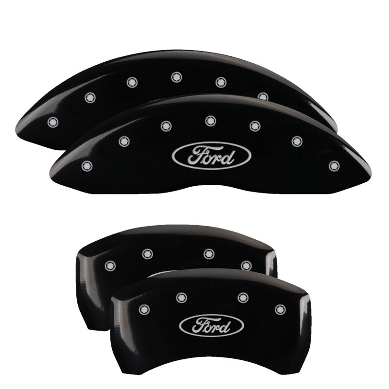 MGP 4 Caliper Covers Engraved Front &amp; Rear Oval logo/Ford Black finish silver ch - 10229SFRDBK