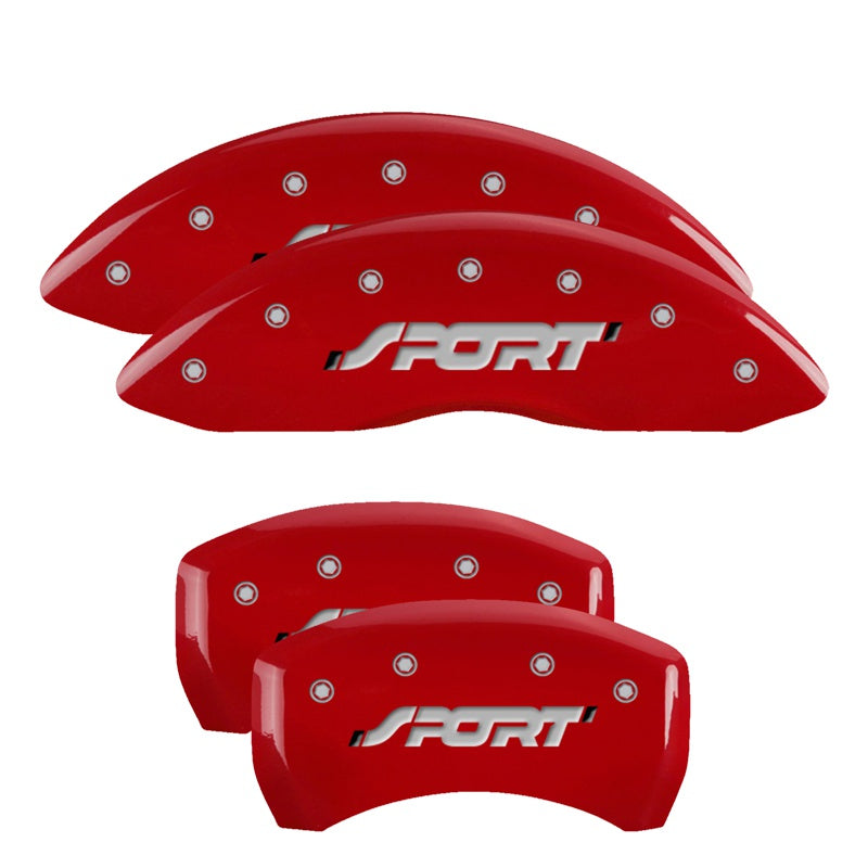 MGP 4 Caliper Covers Engraved Front &amp; Rear SPORT Red finish silver ch - 10229SSPORD