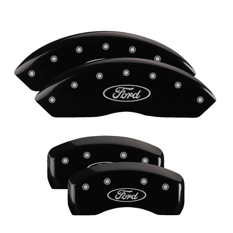 MGP 4 Caliper Covers Engraved Front &amp; Rear Oval logo/Ford Black finish silver ch - 10231SFRDBK